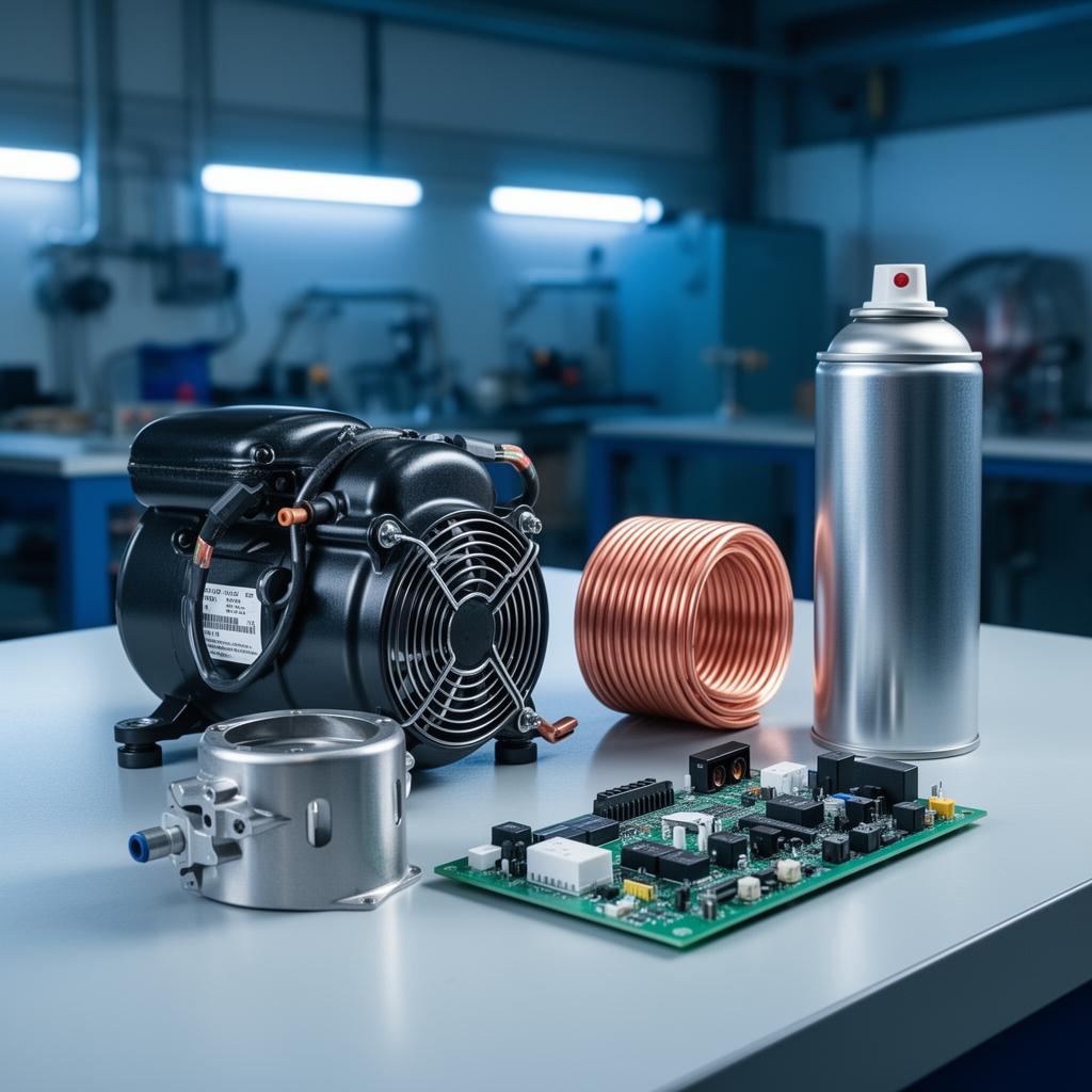 Klima yedek parçaları - kompresör, fan motoru, bakır boru, elektronik kart